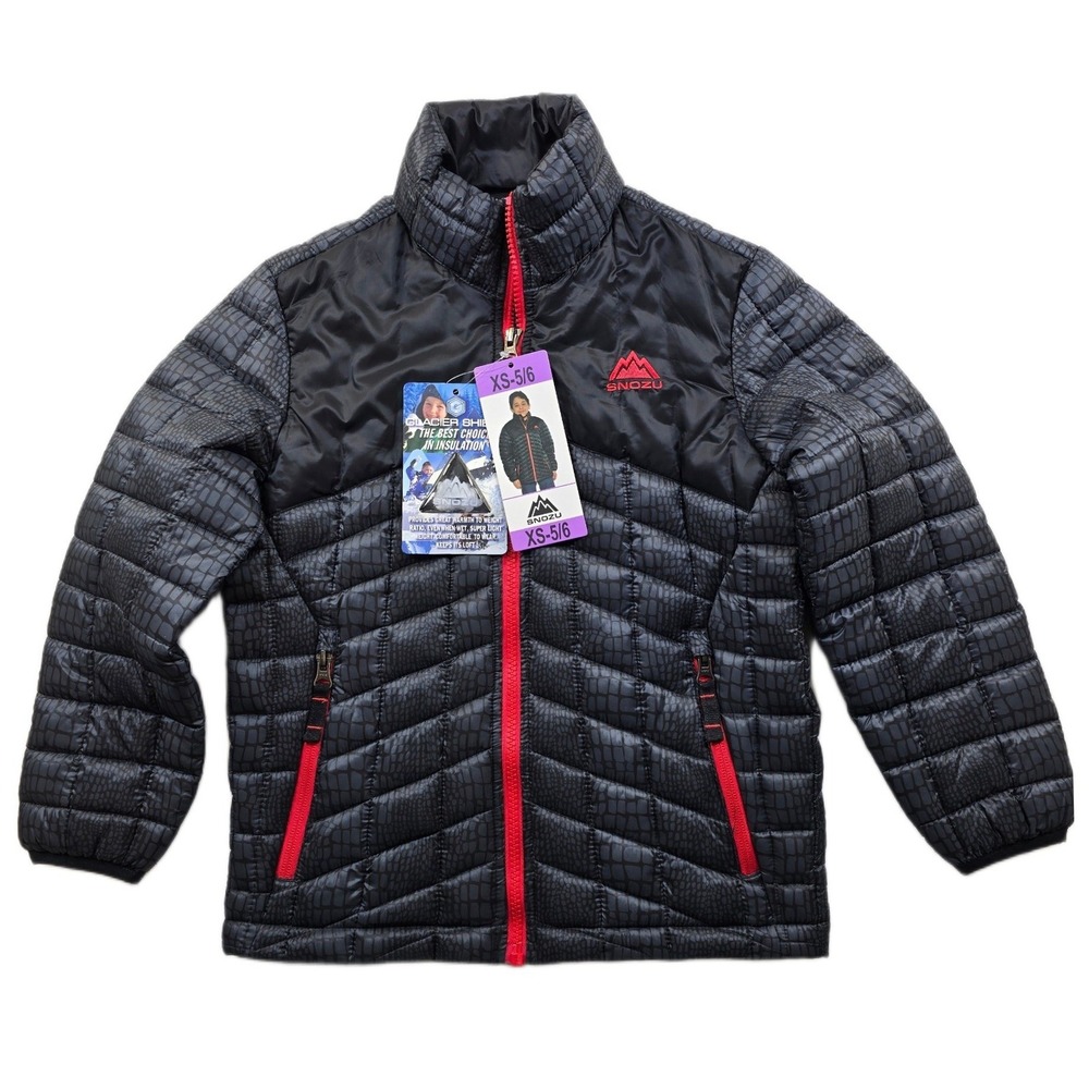 Snozu Puffer Jacket Kids XS 5/6 Black Red Glacier Shield Insulated‎ Coat NEW